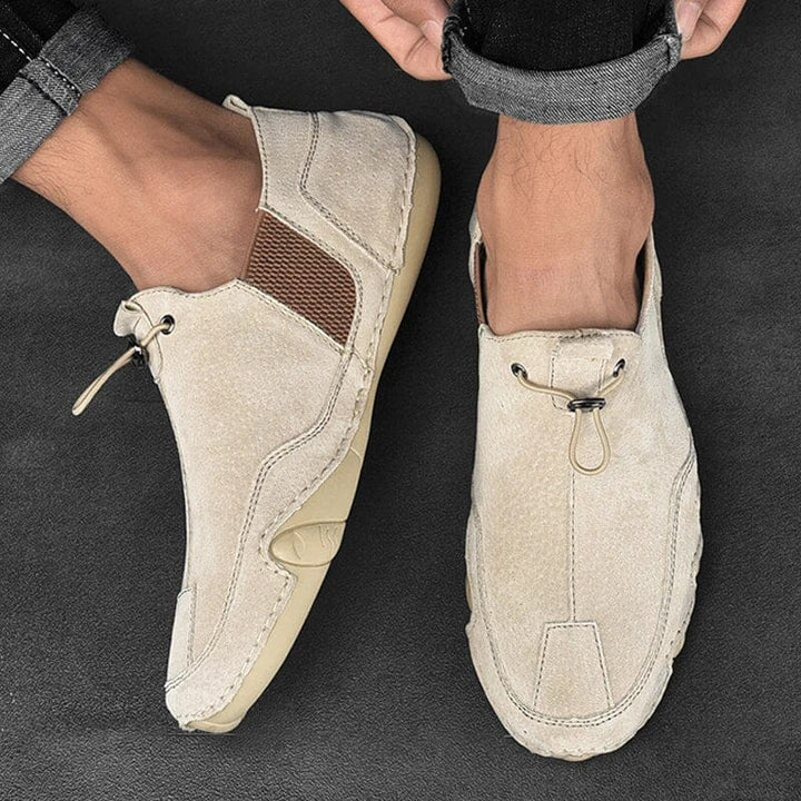 Men’s Brown Slip-On Shoes With Elastic Lacing And Textured Sole