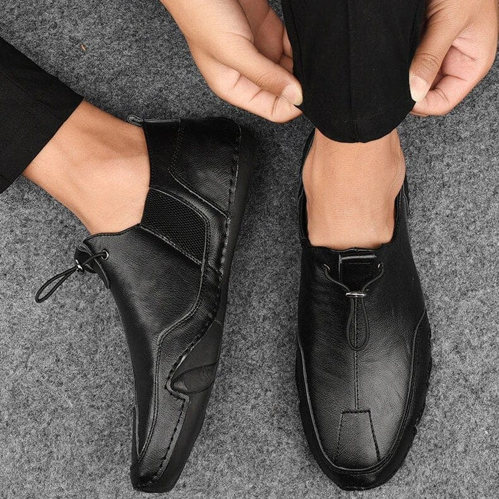 Men’s Brown Slip-On Shoes With Elastic Lacing And Textured Sole