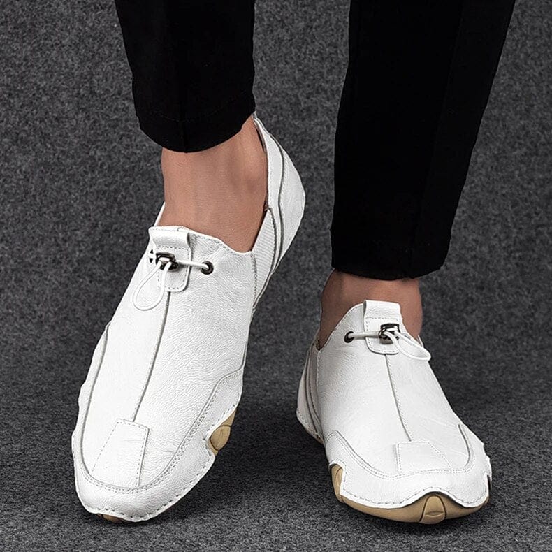 Men’s Brown Slip-On Shoes With Elastic Lacing And Textured Sole