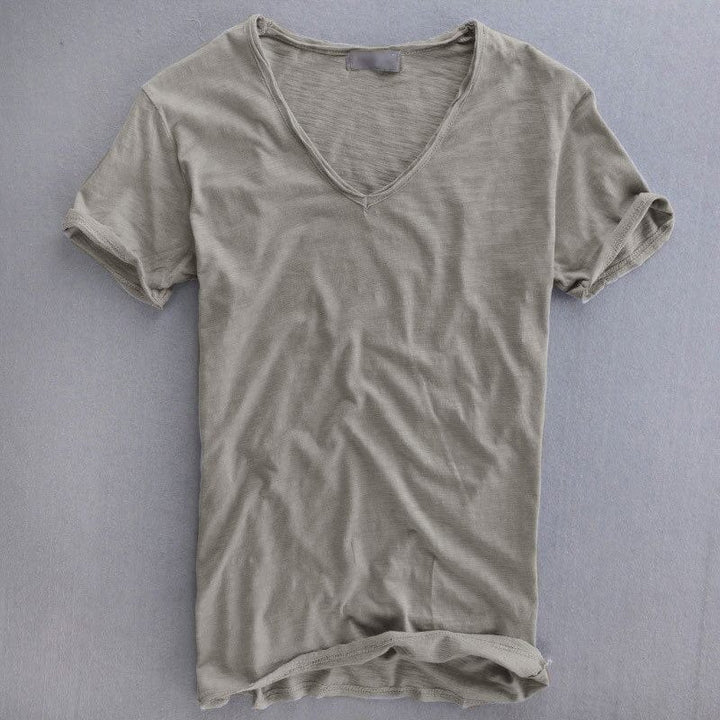 Men’s Deep V Neck T Shirt With Short Sleeves And Stitched Hem