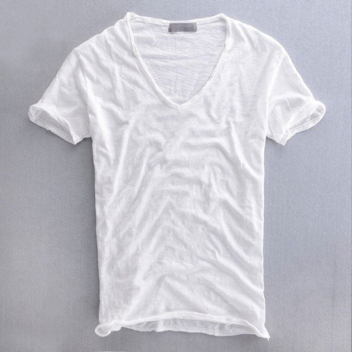 Men’s Deep V Neck T Shirt With Short Sleeves And Stitched Hem