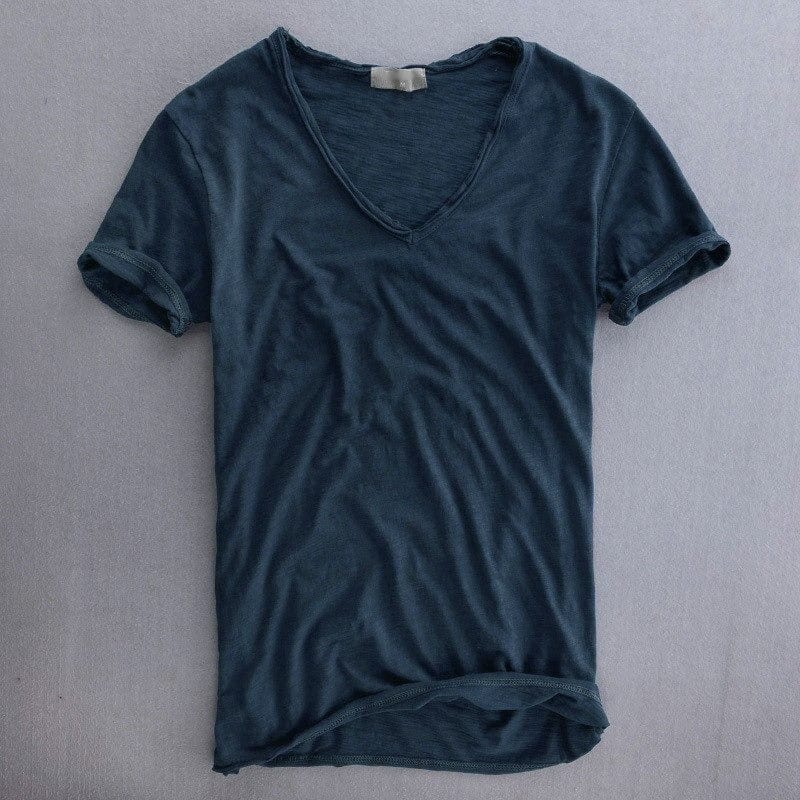 Men’s Deep V Neck T Shirt With Short Sleeves And Stitched Hem