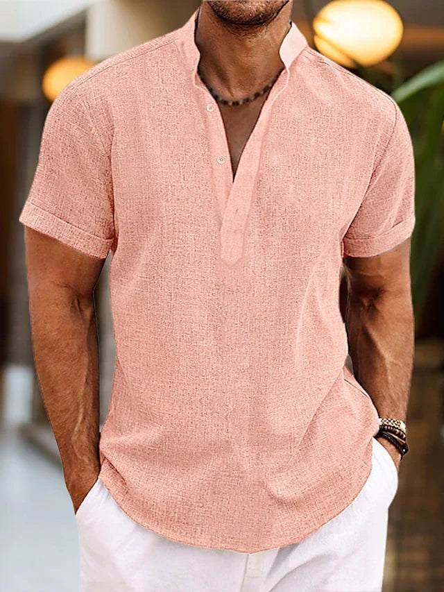 Men’s Henley Button Down Shirt With Short Sleeves