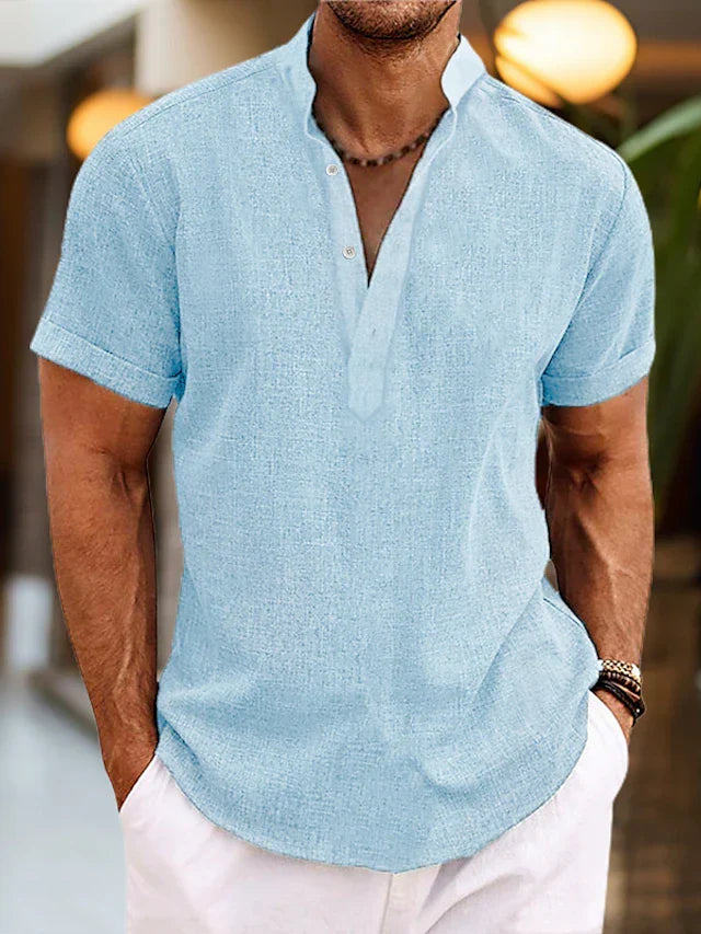 Men’s Henley Button Down Shirt With Short Sleeves