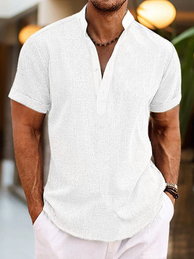 Men’s Henley Button Down Shirt With Short Sleeves