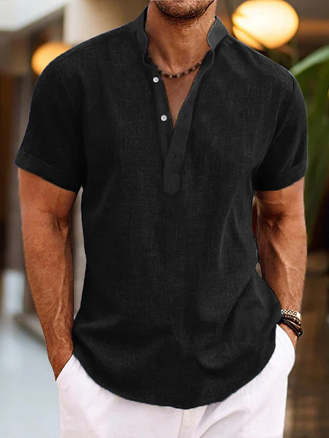 Men’s Henley Button Down Shirt With Short Sleeves
