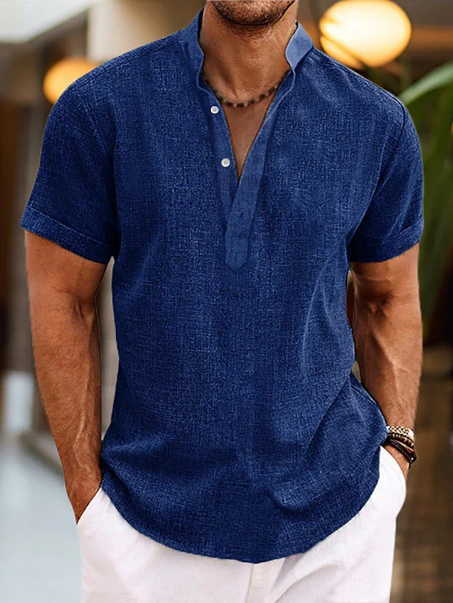 Men’s Henley Button Down Shirt With Short Sleeves