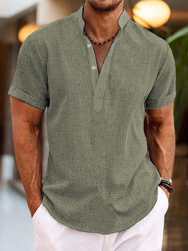 Men’s Henley Button Down Shirt With Short Sleeves