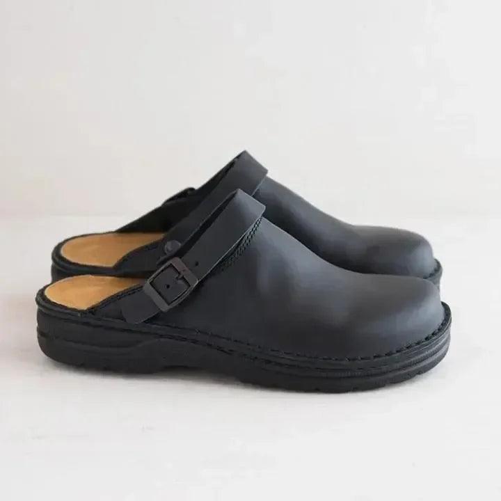 Men’s Leather Slippers with Orthopedic Support and Breathable Design