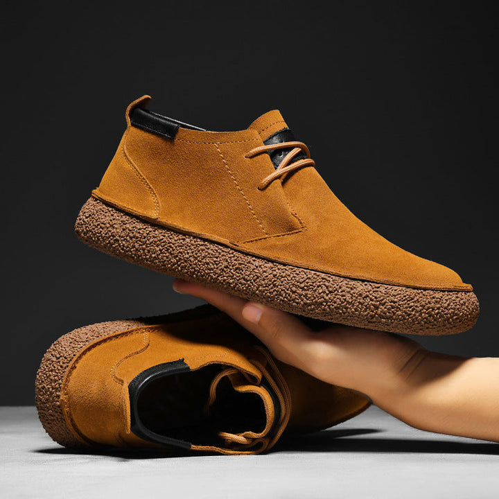 Men’s Mid-Top Loafers with Lace-Up Closure and Textured Sole