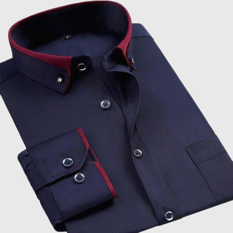 Men’s Shirt with Fold-Down Collar and Full-Length Sleeves