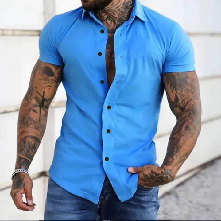 Men’s Slim Fit Shirt with Short Sleeves and Button Detailing