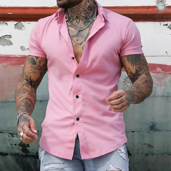 Men’s Slim Fit Shirt with Short Sleeves and Button Detailing