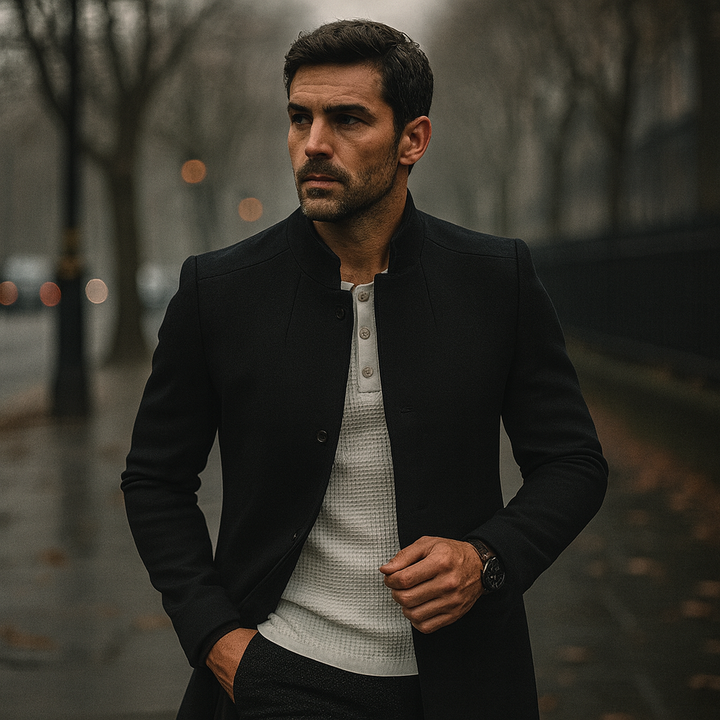 Men’s Smart Casual Coat with Buttoned Front and Structured Silhouette