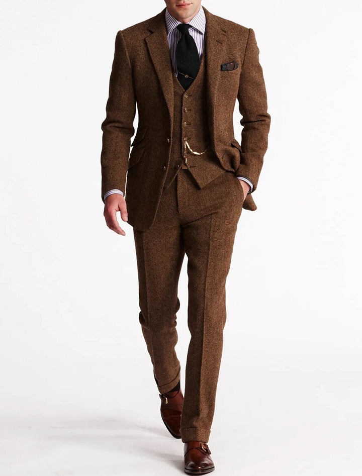 Men’s Three-Piece Tweed Tuxedo Set with Blazer and Waistcoat
