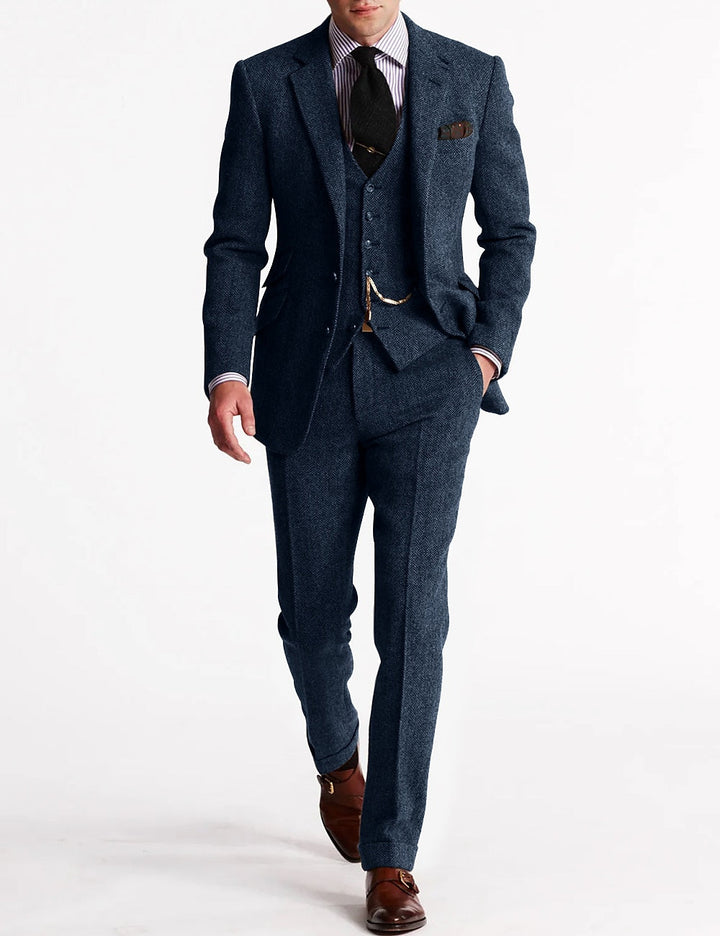 Men’s Three-Piece Tweed Tuxedo Set with Blazer and Waistcoat