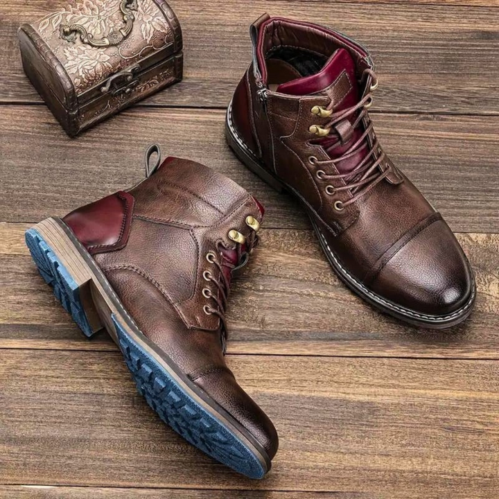 Men's Vintage Ankle Boots with Lace-up Closure and Rugged Design