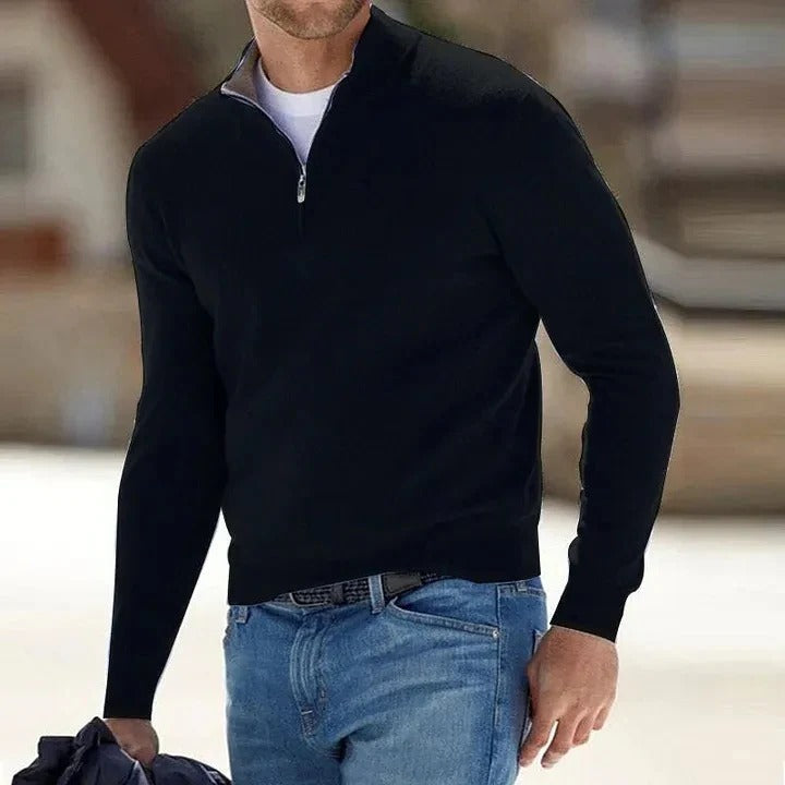 Men’s Zip-Up Knit Jumper With Breathable Layering Comfort