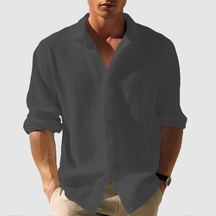 Men’s Button-Down Shirt with Button Closure and Short Sleeves