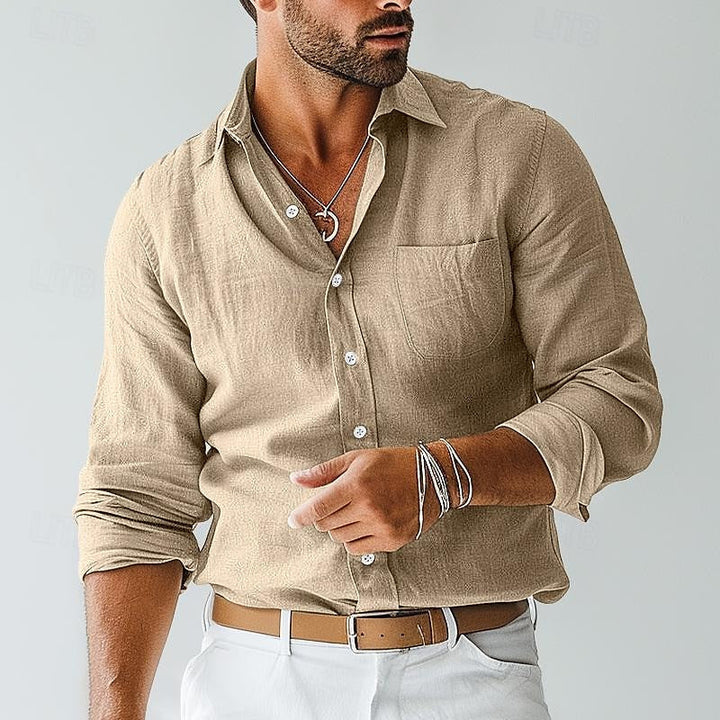 Men’s Long Sleeve Shirt with Button Closure and Chest Pocket