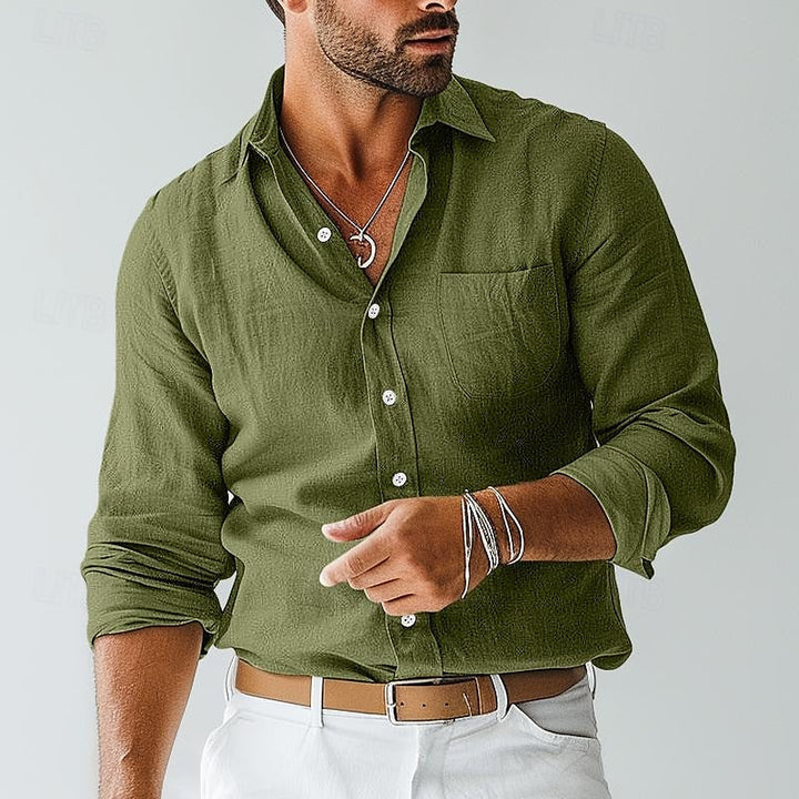 Men’s Long Sleeve Shirt with Button Closure and Chest Pocket