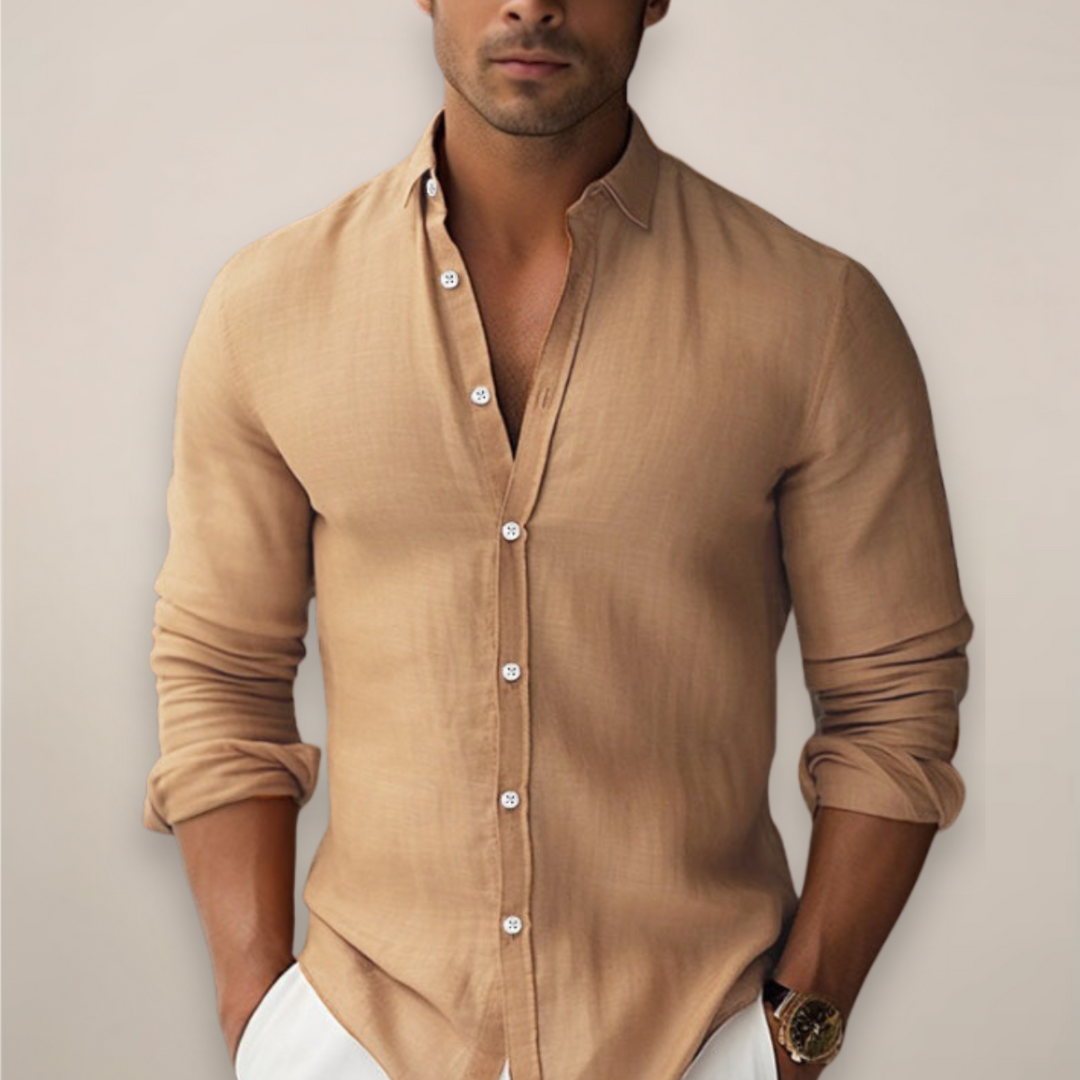 Men’s Linen Summer Shirt with Short Sleeves and Button Closure