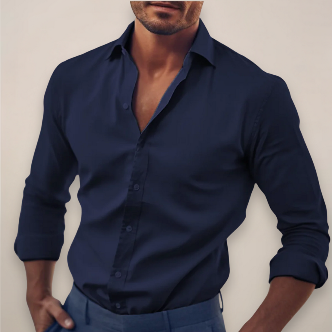 Men’s Long Sleeve Shirt with Classic Collar and Button Fastening
