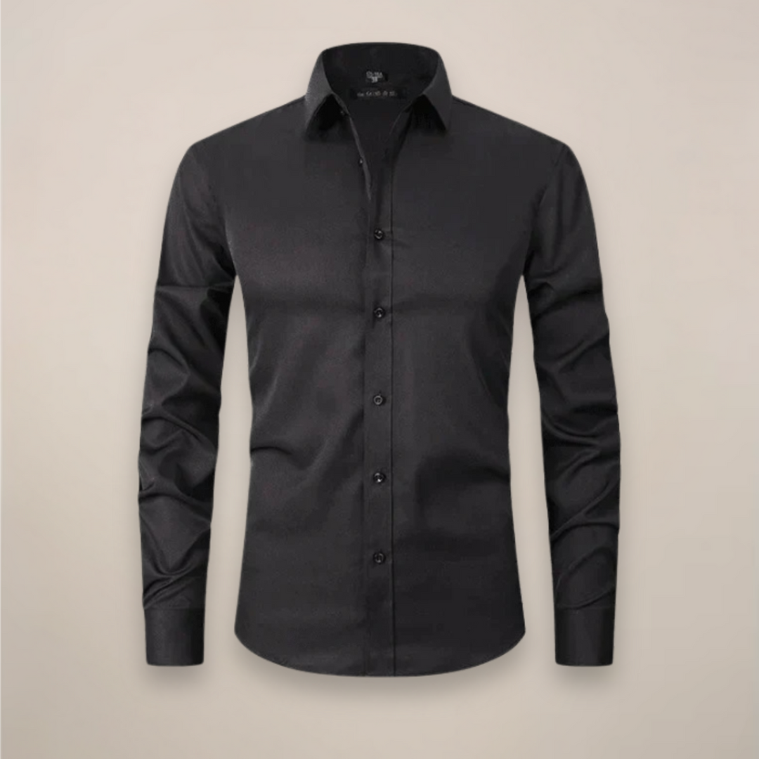 Men’s Long-Sleeved Shirt with Button Closure and Point Collar