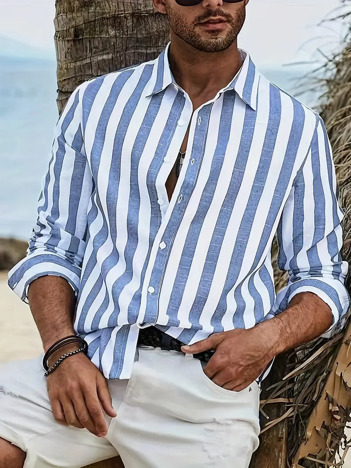 Men’s Striped Shirt with Button Closure and Long Sleeves