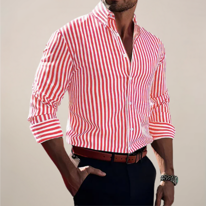Men's Striped Long Sleeve Shirt with Button-Up Front