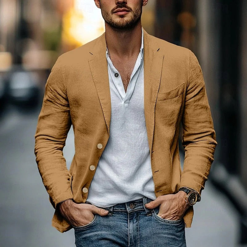 Mens Blazer with Classic Collar and Button Cuffs