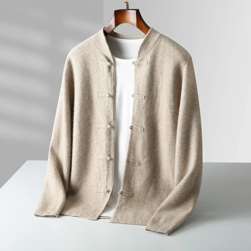 Men's Cardigan with Stand Collar and Button Closure