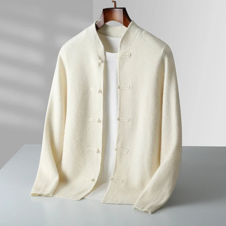 Men's Cardigan with Stand Collar and Button Closure