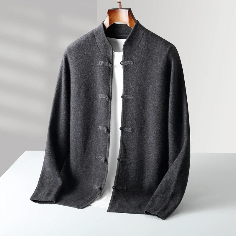 Men's Cardigan with Stand Collar and Button Closure