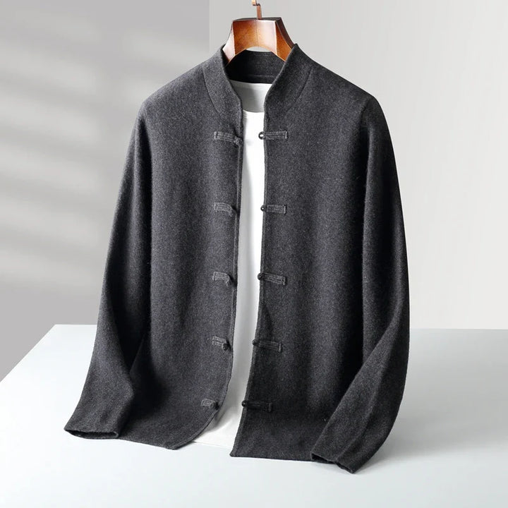 Men's Cardigan with Stand Collar and Button Closure