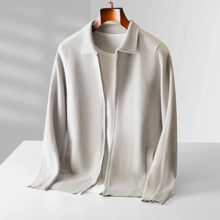 Men's Cardigan with Zipper Front and Structured Collar