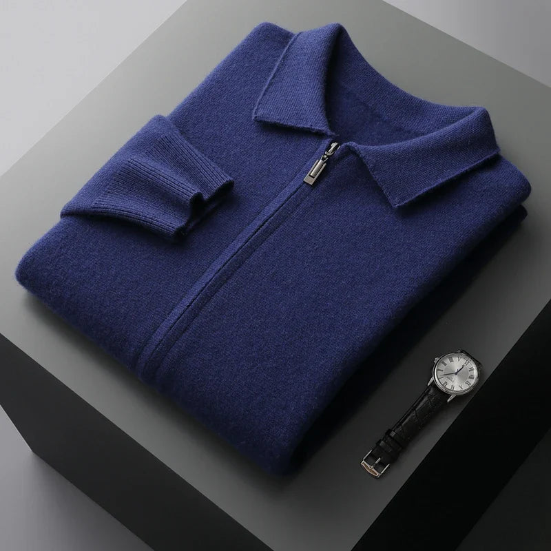 Men's Cardigan with Zipper Front and Structured Collar
