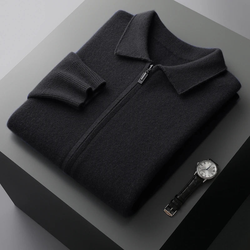 Men's Cardigan with Zipper Front and Structured Collar