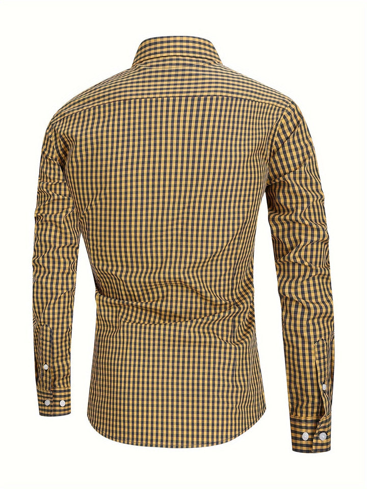 Men’s Check Shirt with Button Placket and Long Sleeves