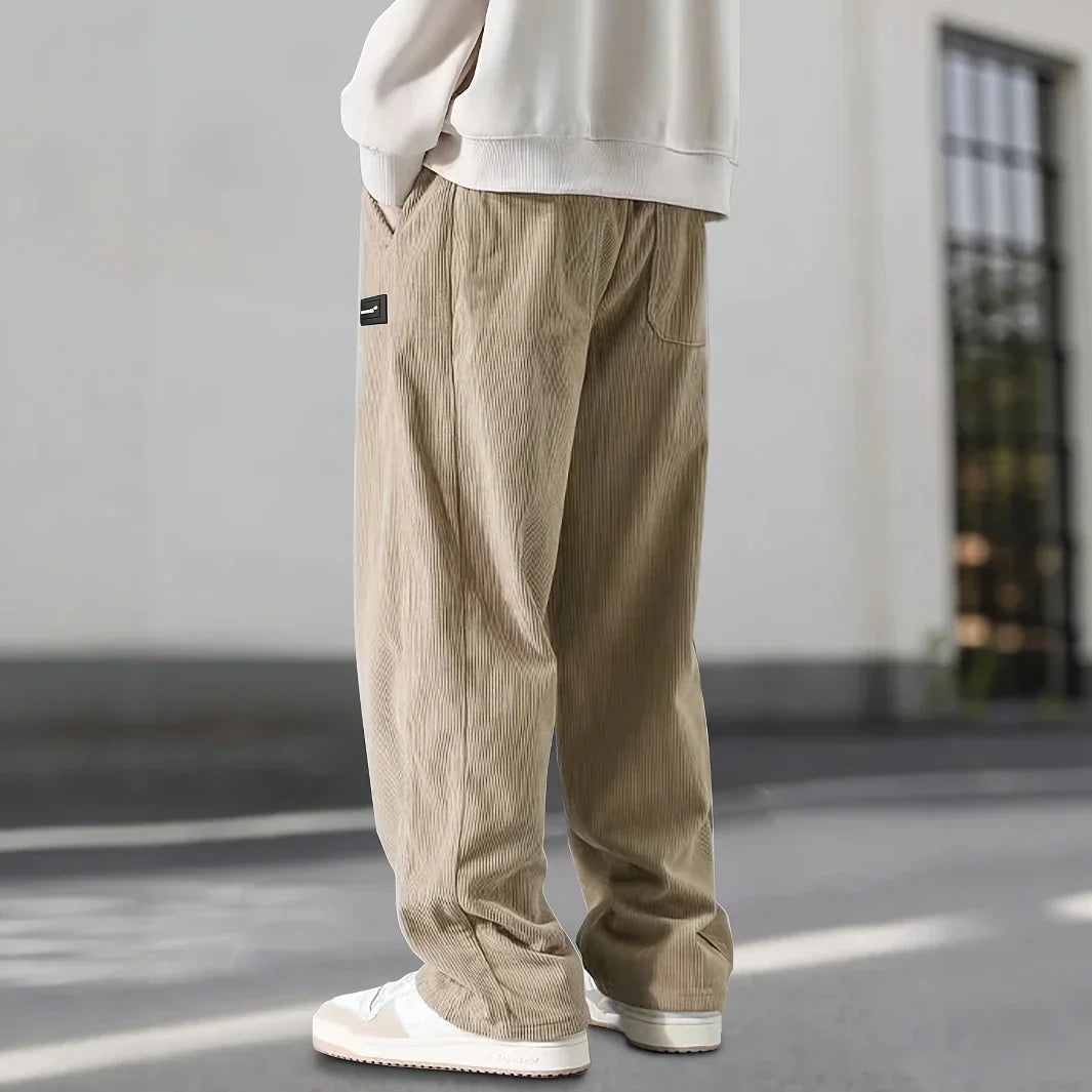 Men’s Corduroy Trousers with Adjustable Waist and Secure Pockets