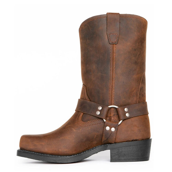Men’s Cowboy Boots with Buckled Belt and High Shaft
