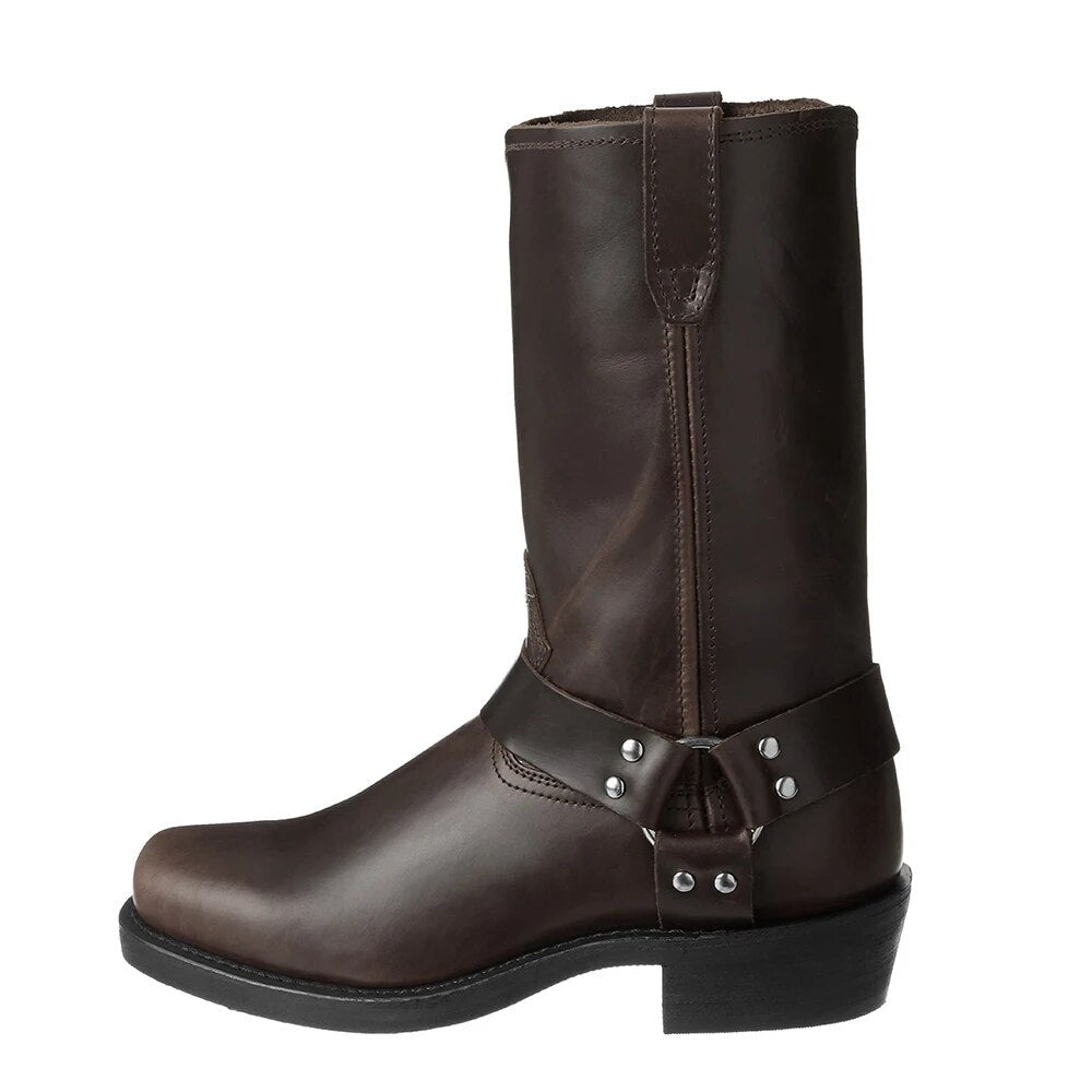Men’s Cowboy Boots with Buckled Belt and High Shaft