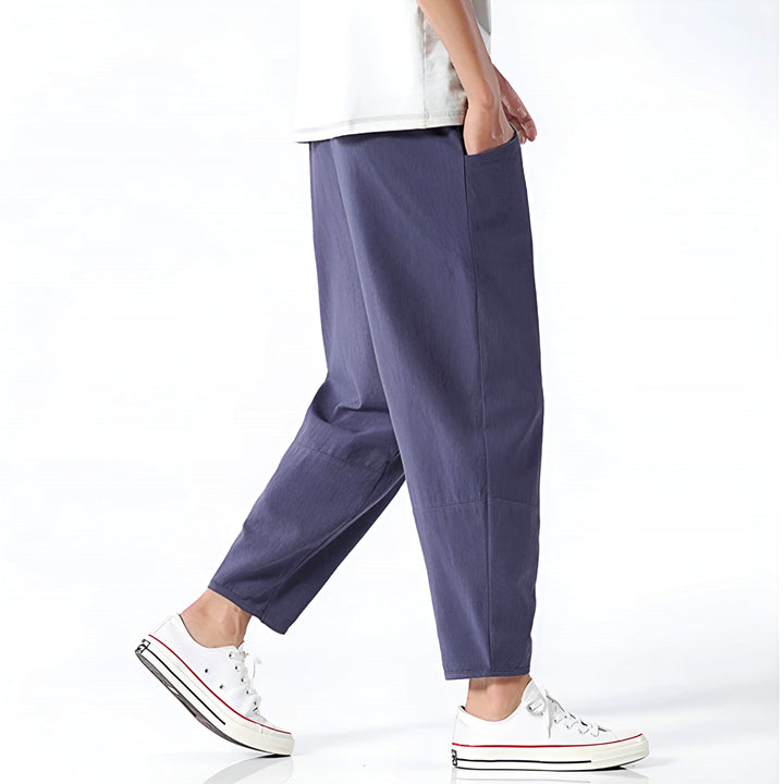 Men’s Cropped Trousers with Drawstring Waist and Side Pockets