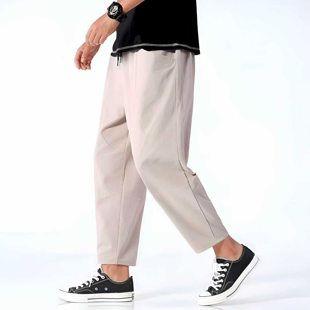 Men’s Cropped Trousers with Drawstring Waist and Side Pockets