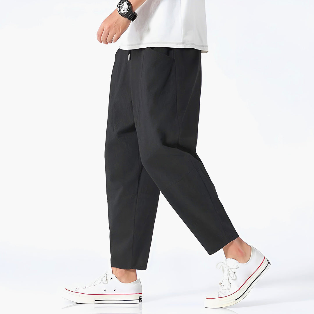 Men’s Cropped Trousers with Drawstring Waist and Side Pockets