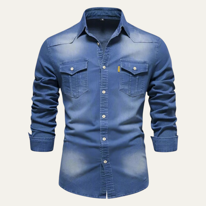 Mens Denim Shirt with Button-Down Front and Chest Pockets