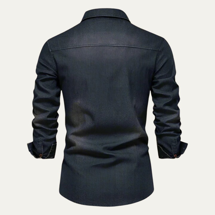 Mens Denim Shirt with Button-Down Front and Chest Pockets
