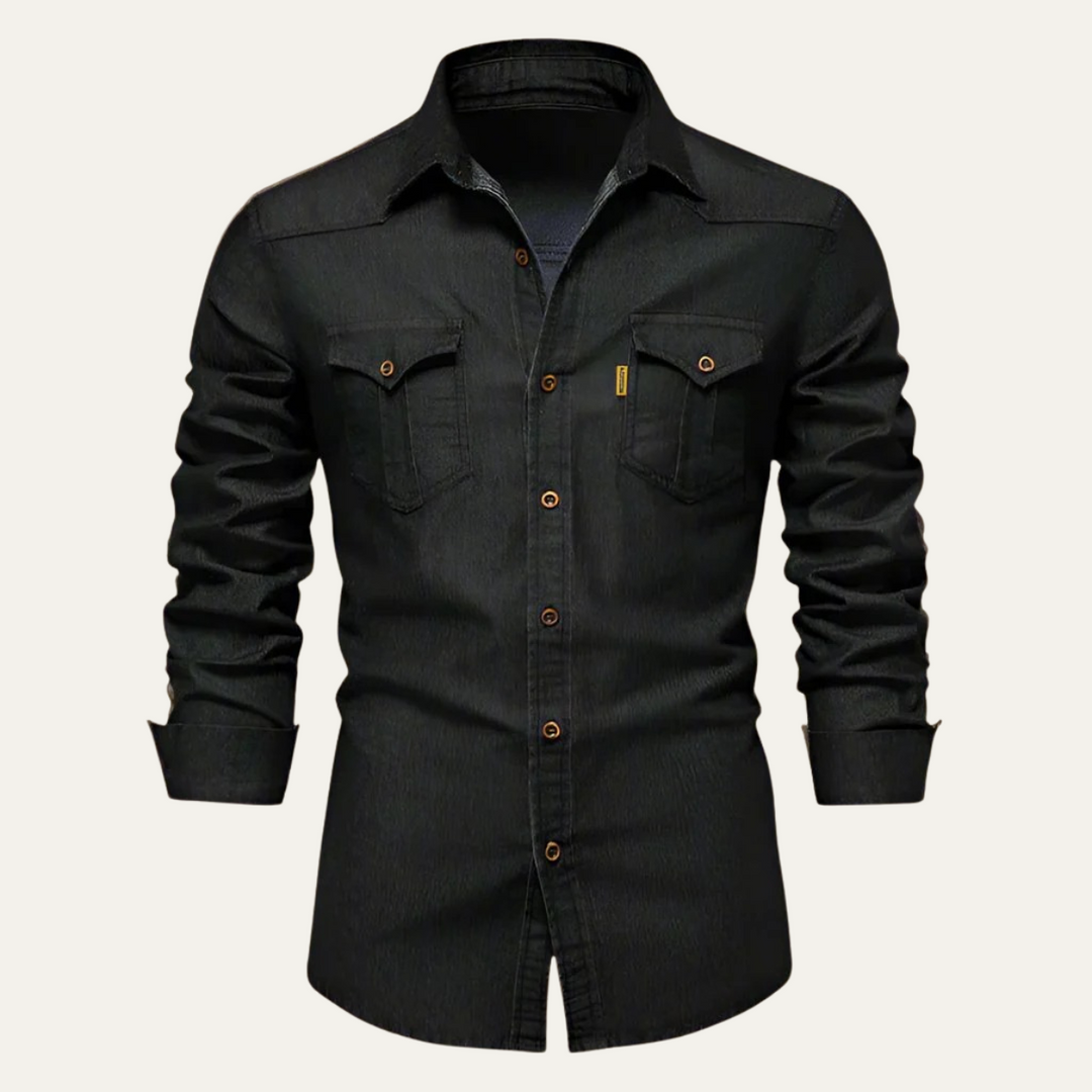 Mens Denim Shirt with Button-Down Front and Chest Pockets