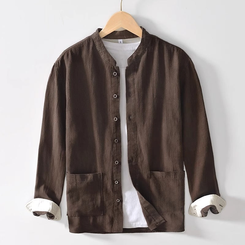 Men’s Haku Collar Shirt with Mandarin Collar and Button Closure