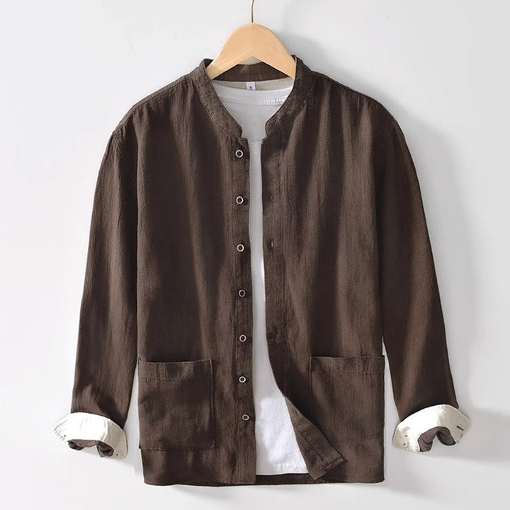 Men’s Haku Collar Shirt with Mandarin Collar and Button Closure